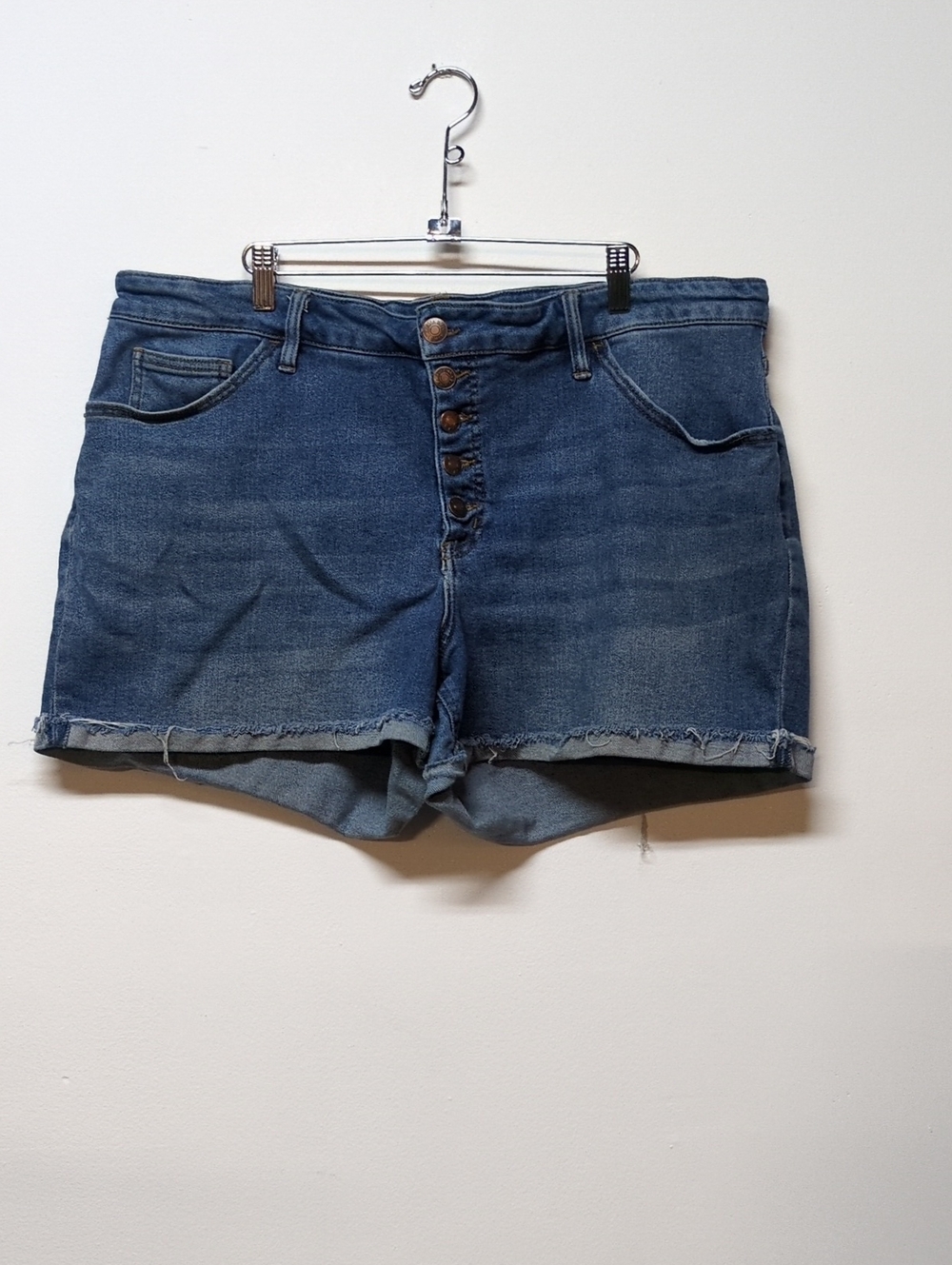 Ava & Viv Mid Wash High-Rise Button-Fly Denim Shorts, Size 20